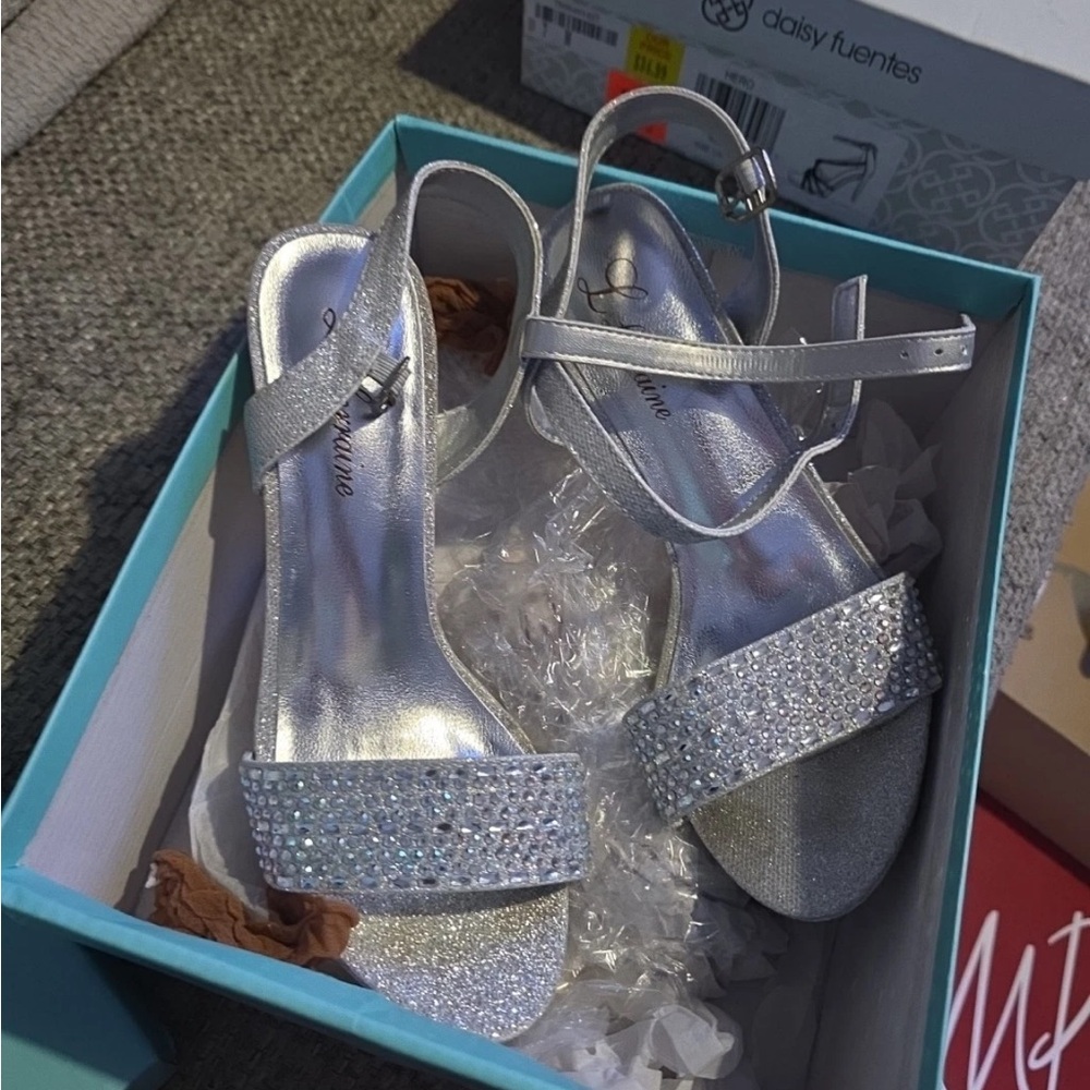 L Lorraine Glittering Silver Heels